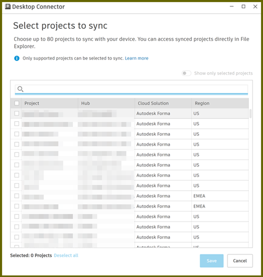 select projects dialog