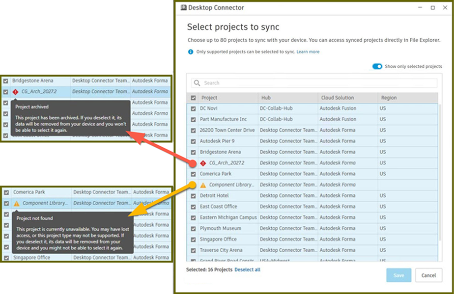 Archived and unavailable project indicators