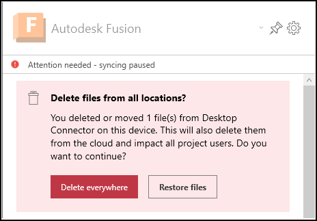 Fusion delete warning