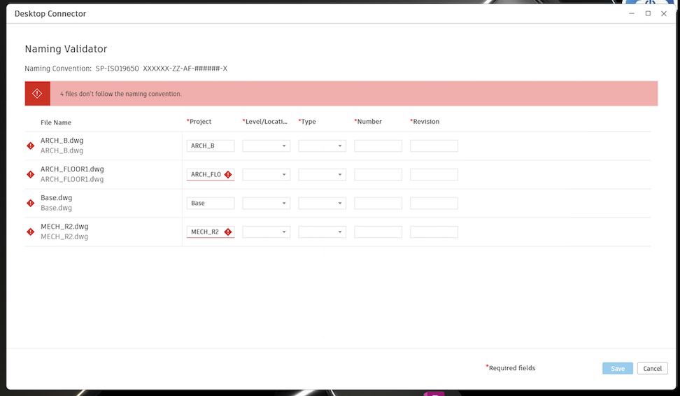 naming validator errors