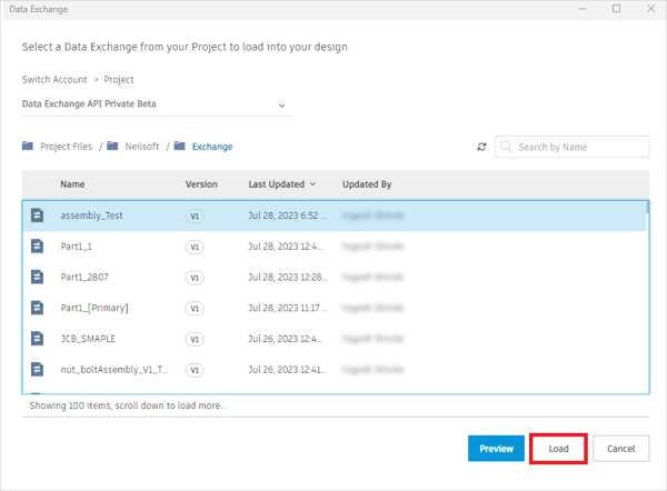 Loading data exchanges