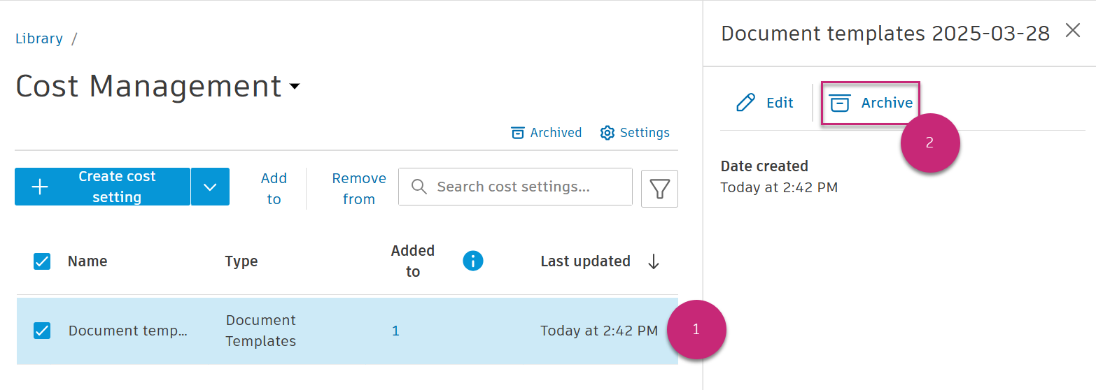 Archive Cost Setting