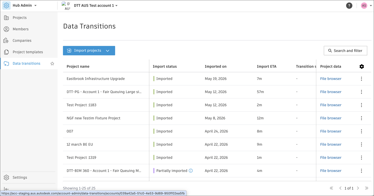 Data Transitions in Hub Admin