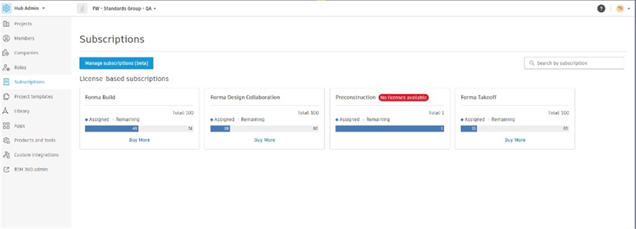 Manage subscriptions (beta) button on the Subscriptions page