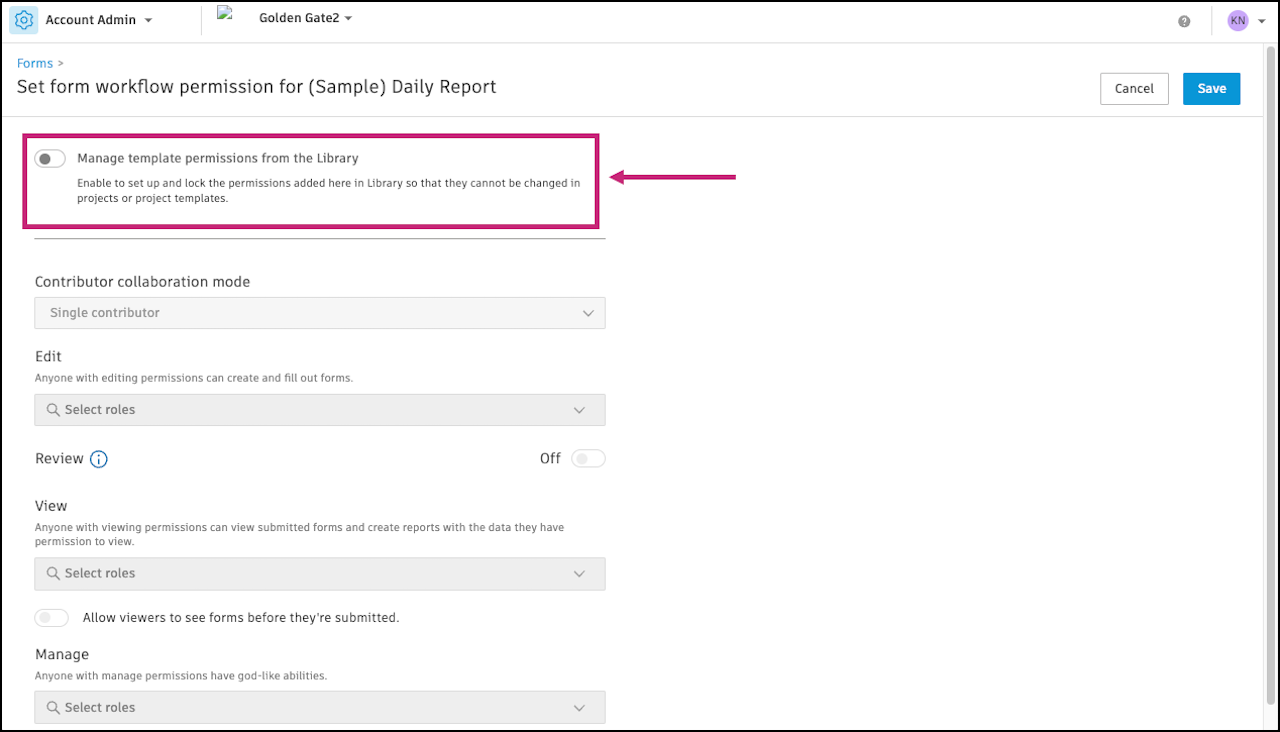 Edit to manage template permissions