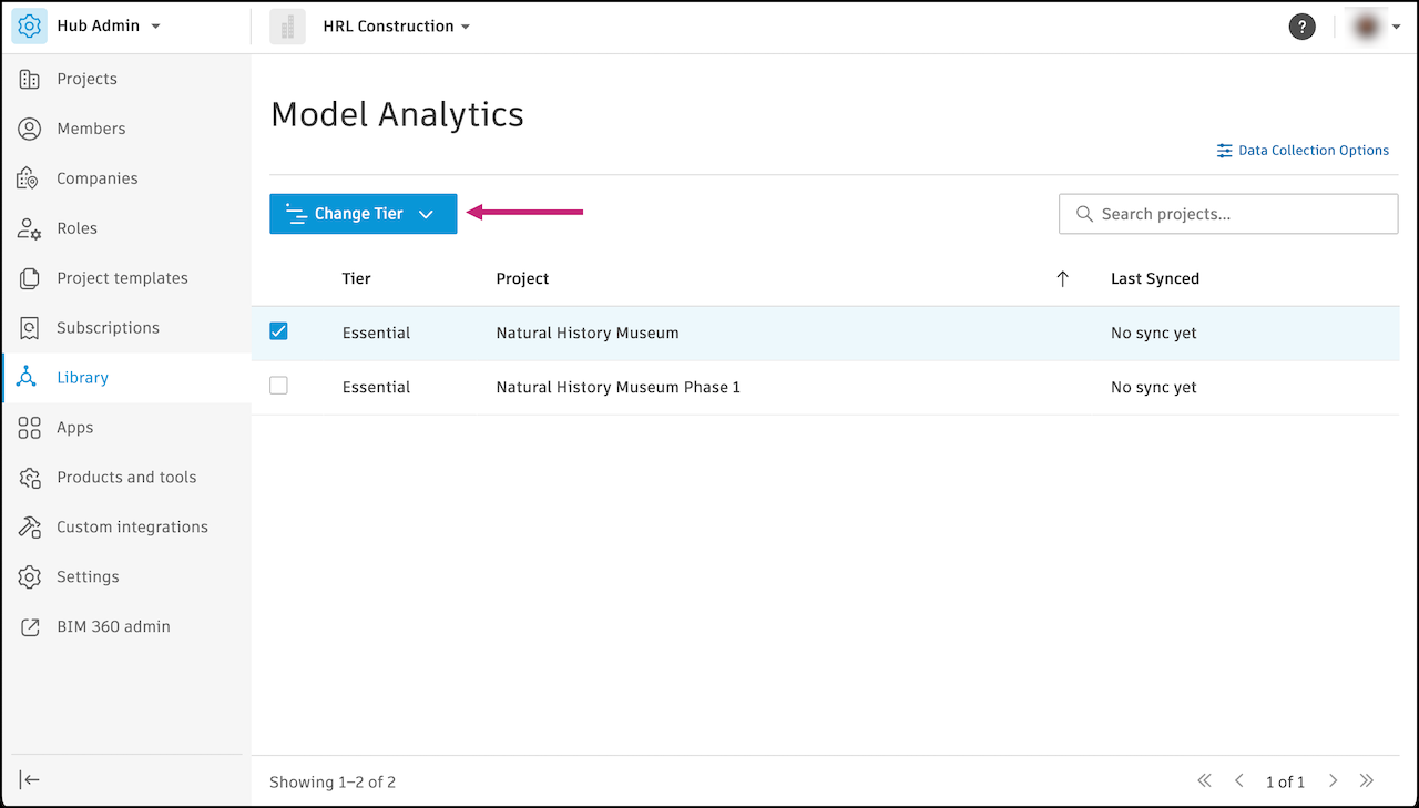 Change Tier button in Model Analytics Library