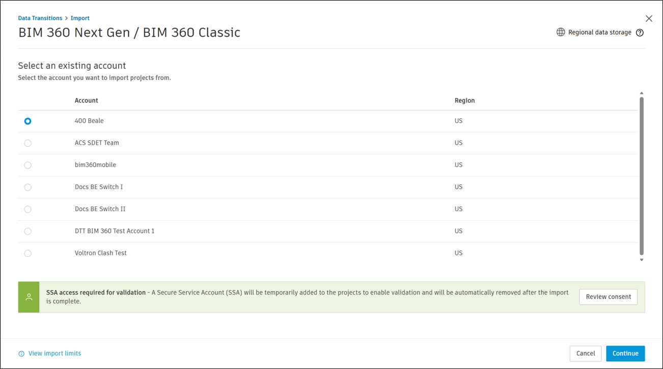 Select an Existing Account