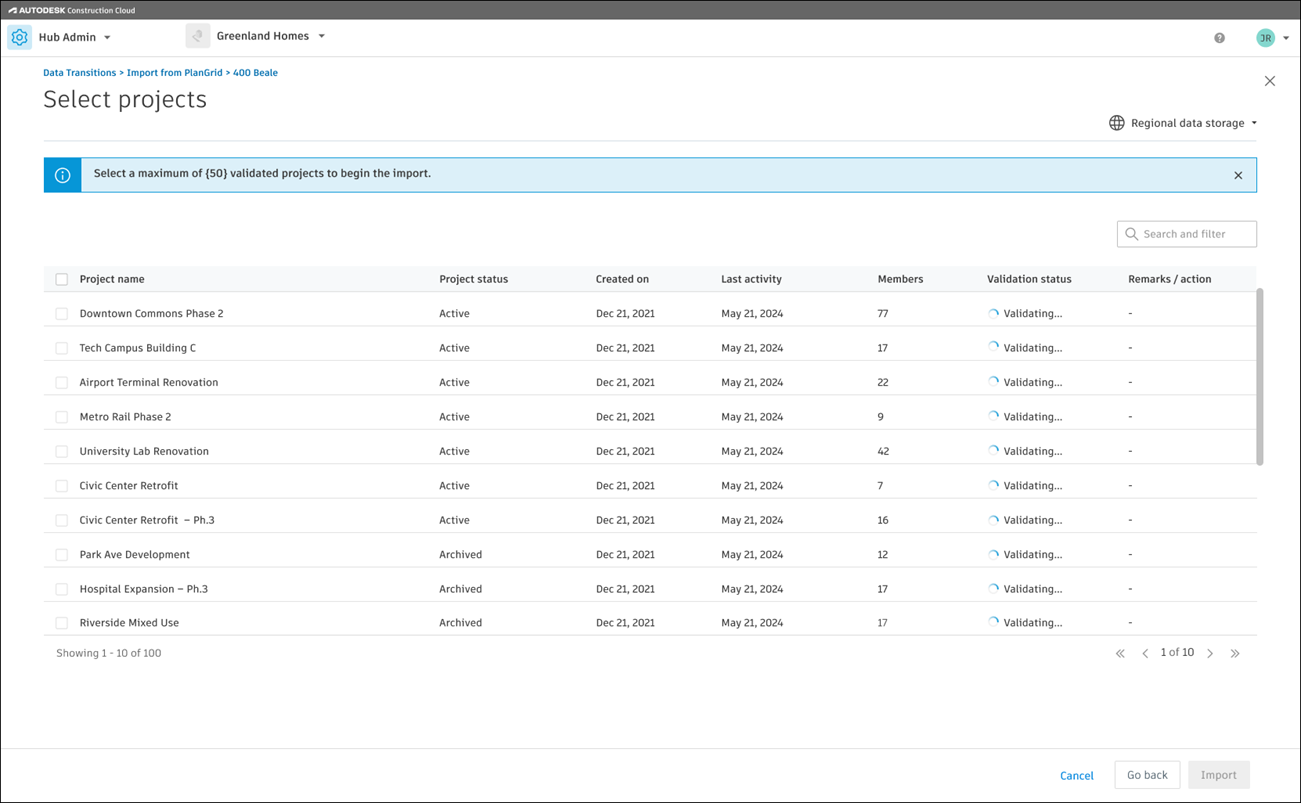 Project validation status list