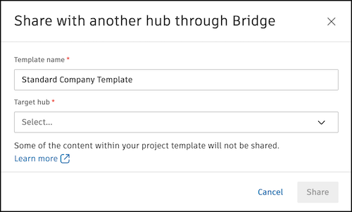 Share with another hub through Bridge dialog