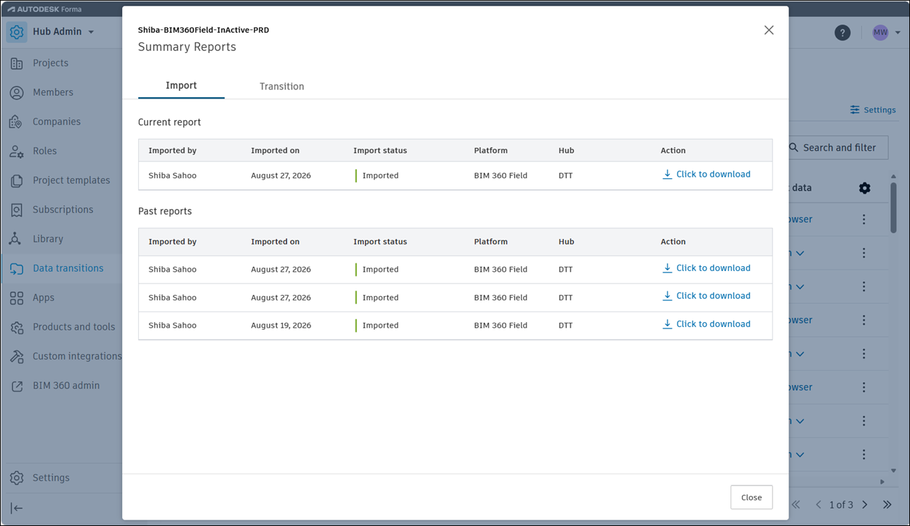 Summary Report Import Tab