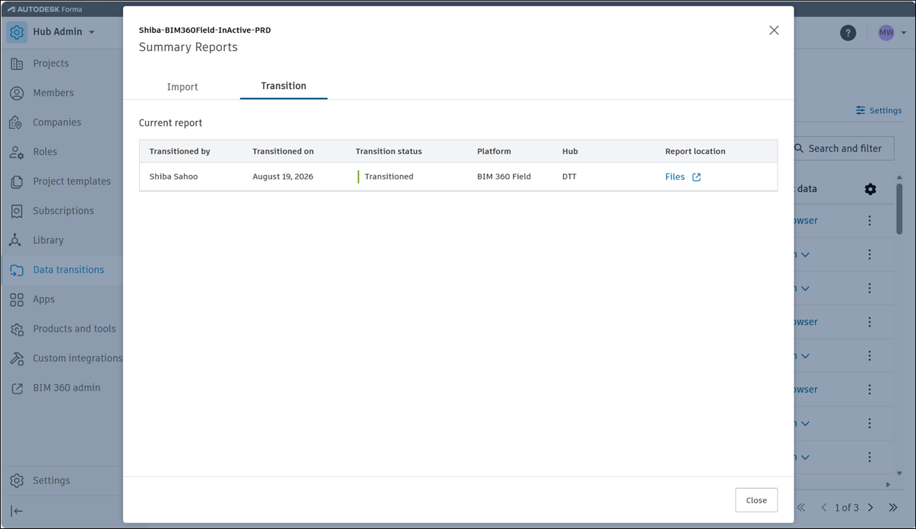 Summary Report Transition Tab