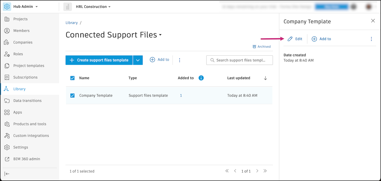 Edit Support Files Template