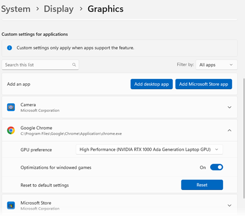 Windows graphics settings