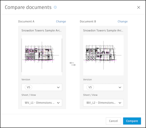 Compare documents dialog