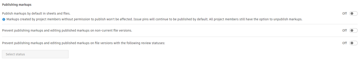 Markup publishing settings in advanced settings
