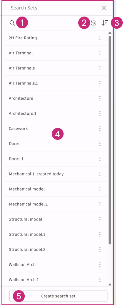 Search sets option and panel