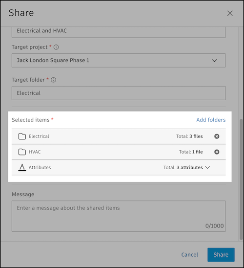 Review selected items dialog