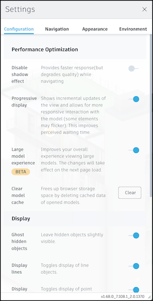 Viewer settings panel
