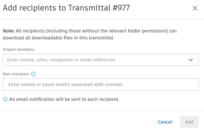 Add recipients dialog