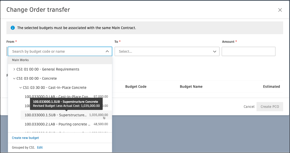 Available budget in budget picker