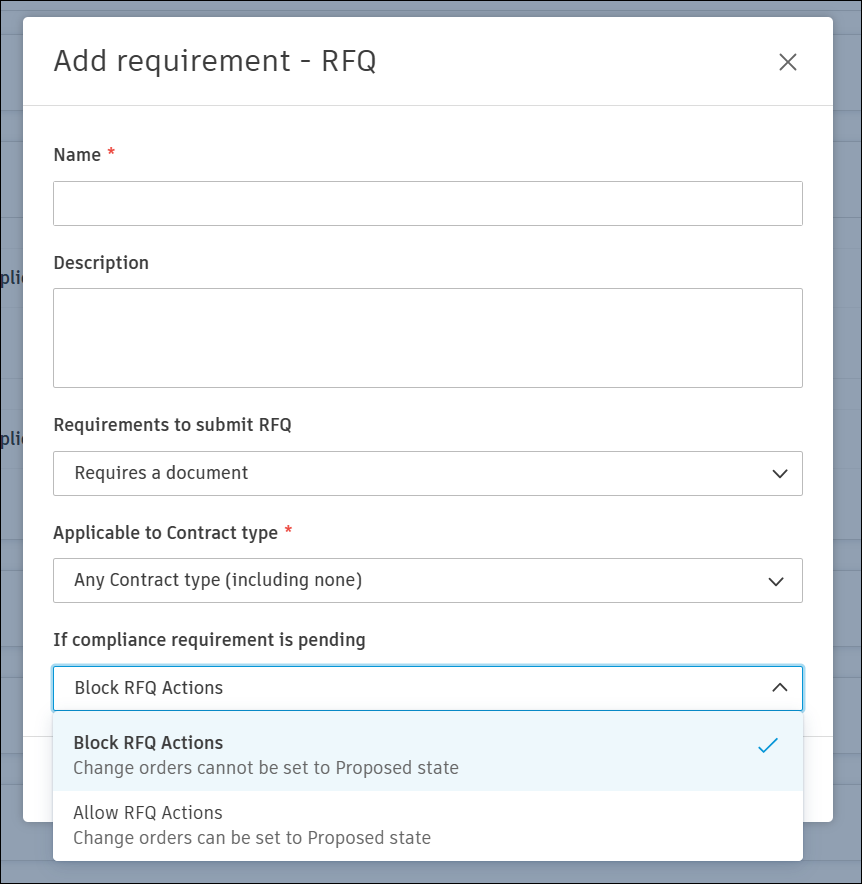 RFQ compliance settings
