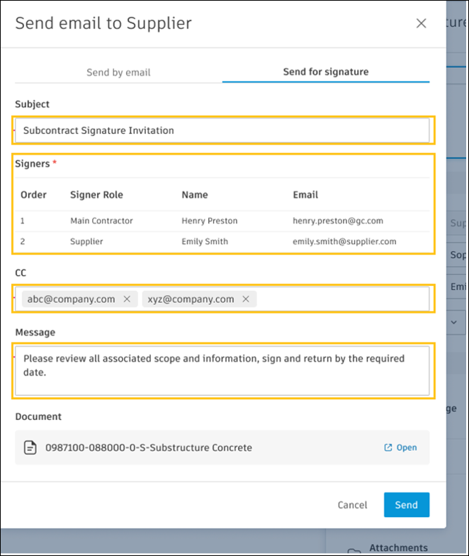 Editable fields before sending