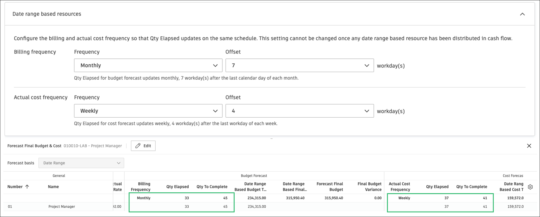 Billing and actual cost frequency settings