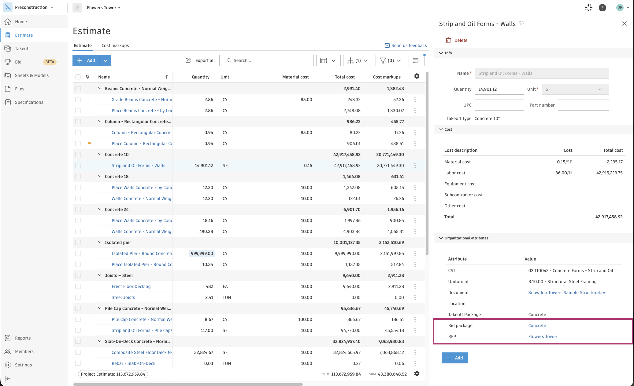 Bid Context in Estimate Table (Beta)