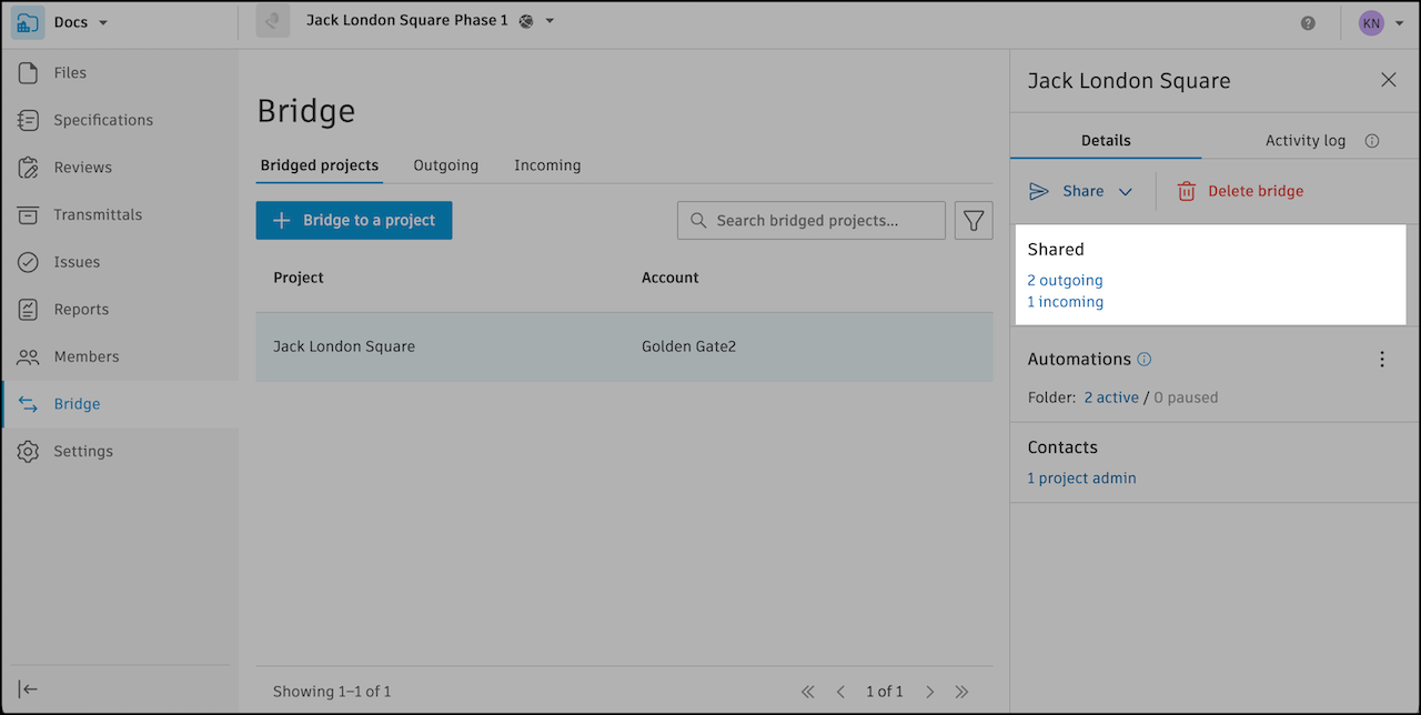 Bridged projects shared content