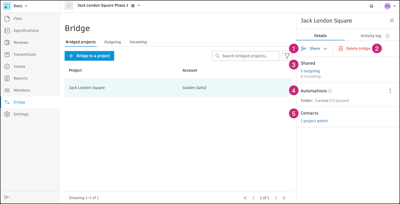 Bridged projects panel