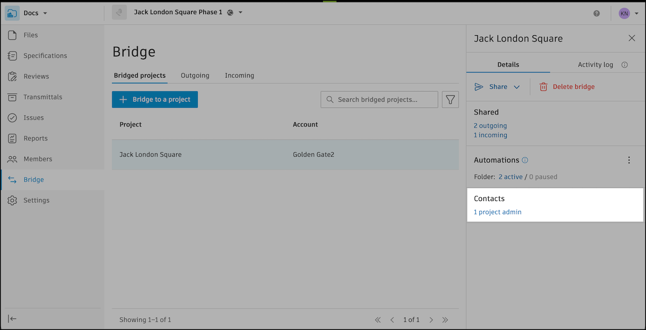 View bridged contacts interface