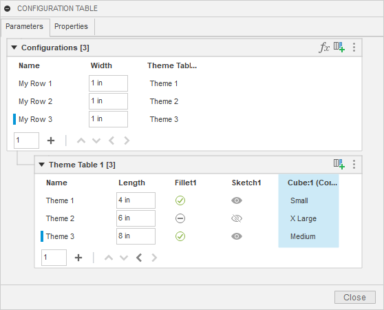 Configuration Theme Table