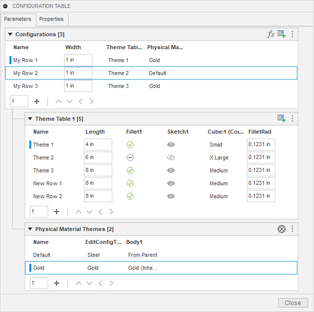 Configuration Theme Table