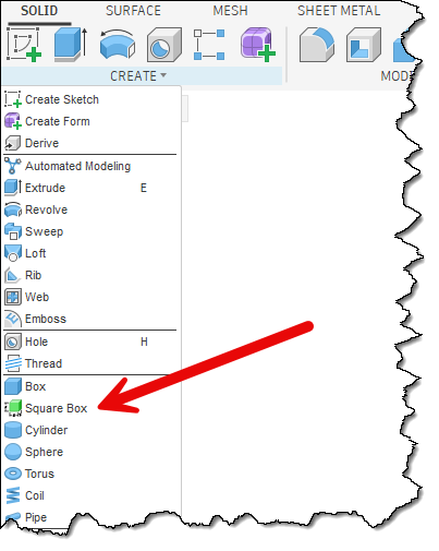 Square Box Command in Part and Hybrid