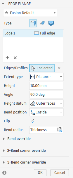 Edge Flange dialog