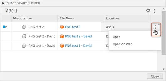 shared part number dialog