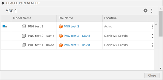 shared part number dialog