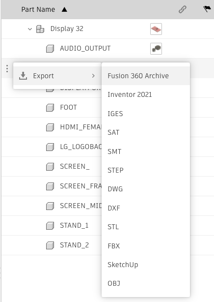 export component menu