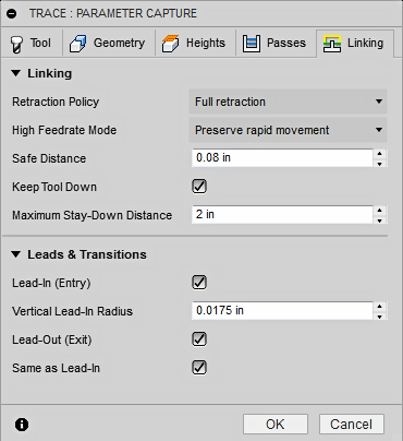 2d trace dialog linking tab