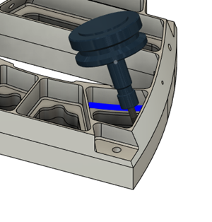 tool tilts using 5-axis motion to reach undercut areas