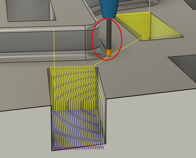 a pocket with a retract between each pass and a tool that is very close to a wall when moving between two pockets