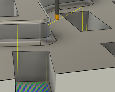 modified toolpath with increased Maximum Stay-Down Distance and Radial Safe Distance