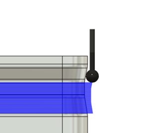 vertical tool reaching undercut areas because of the shape of the tool