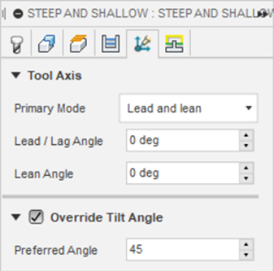 steep and shallow dialog with override tilt setting of 45 degrees