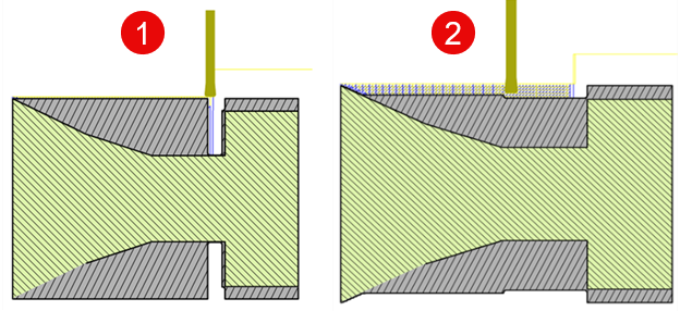 turn groove roughing - tool enters from the side and from the center 