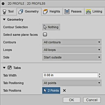 2d profile dialog geometry tab - waterjet