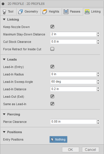 2d profile dialog linking tab - waterjet