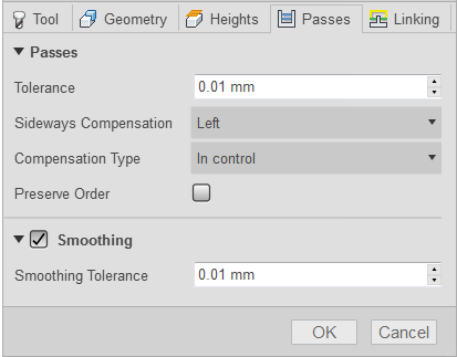 2d profile dialog passes tab - waterjet