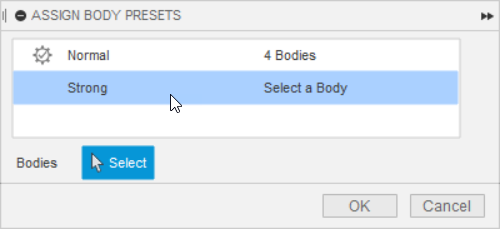 assign body presets dialog