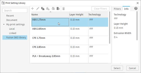 print setting library